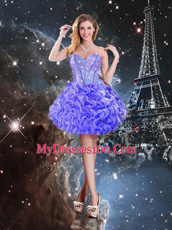 Classical Purple Sleeveless Floor Length Beading and Ruffles Lace Up 15th Birthday Dress