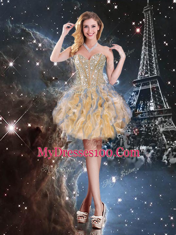 Gold Sweetheart Neckline Beading and Ruffles Quinceanera Gowns Sleeveless Lace Up