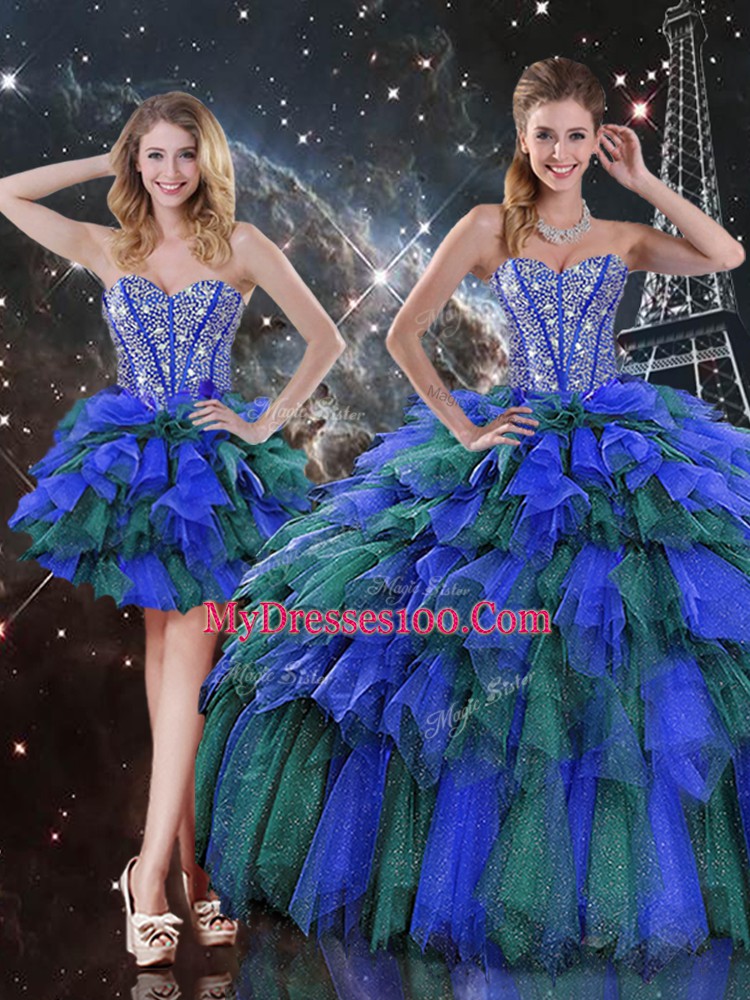 Custom Designed Sweetheart Sleeveless Lace Up Quinceanera Gowns Multi-color Organza