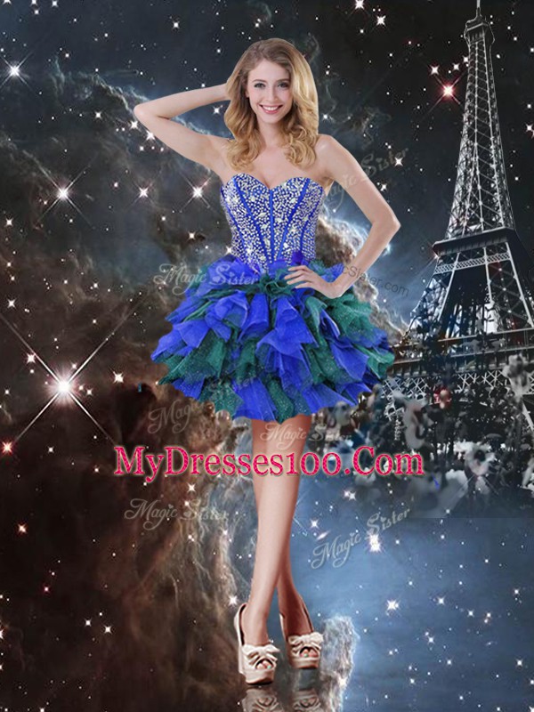 Custom Designed Sweetheart Sleeveless Lace Up Quinceanera Gowns Multi-color Organza