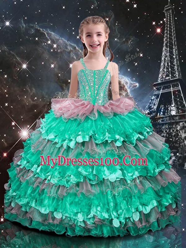 Charming Floor Length Multi-color Sweet 16 Dress Organza Sleeveless Beading and Ruffles