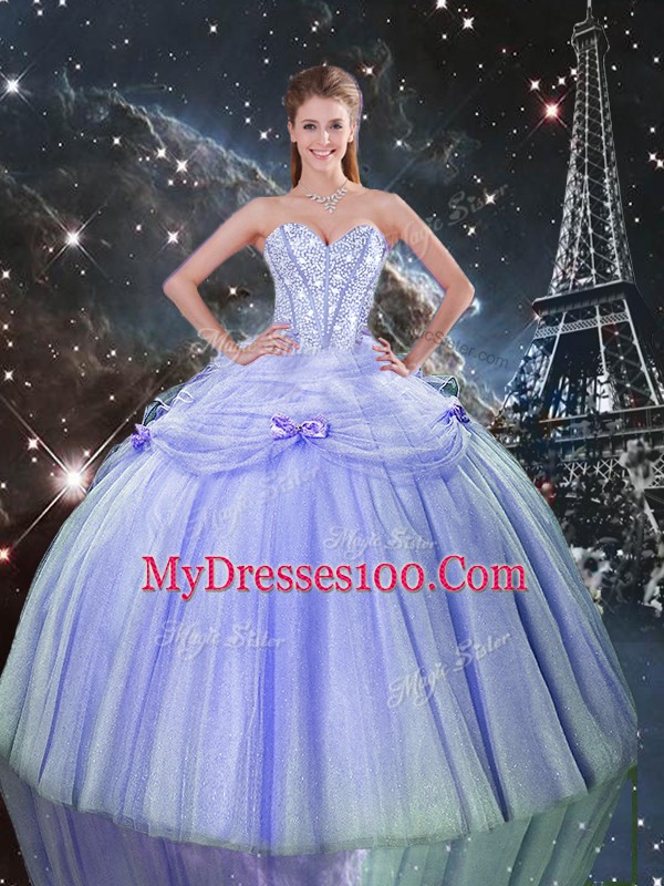 Lavender Sleeveless Tulle Lace Up 15th Birthday Dress for Military Ball and Sweet 16 and Quinceanera