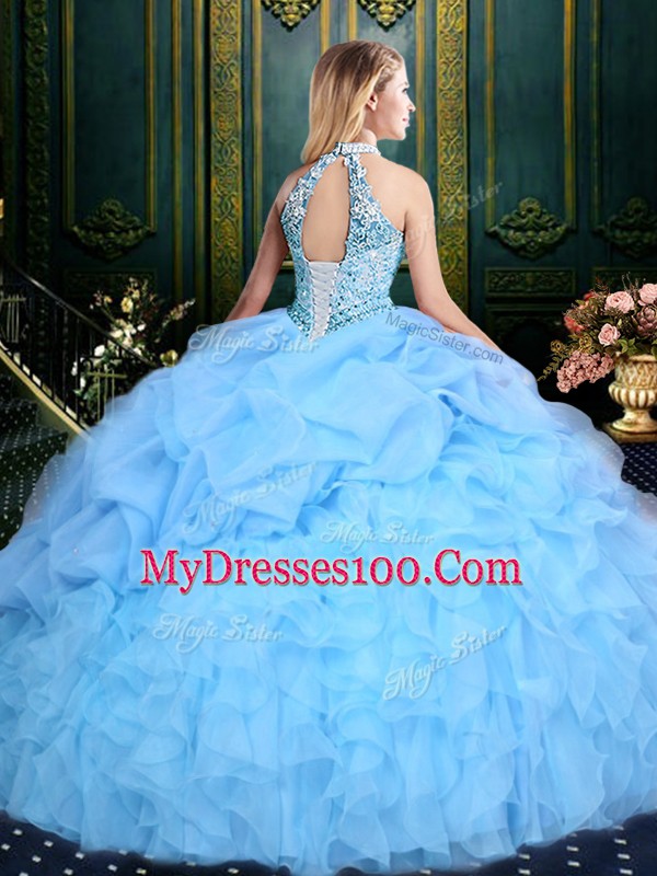 Cute Beading and Ruffles and Pick Ups 15th Birthday Dress Lilac Lace Up Sleeveless Floor Length