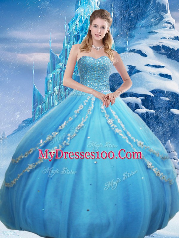 Fantastic Sweetheart Sleeveless Lace Up Quinceanera Gown Baby Blue Tulle