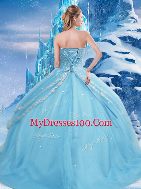 Fantastic Sweetheart Sleeveless Lace Up Quinceanera Gown Baby Blue Tulle