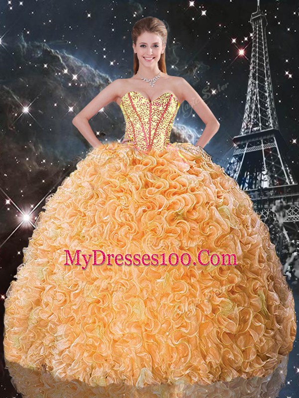 Stunning Orange Sweetheart Neckline Beading and Ruffles Quinceanera Dress Sleeveless Lace Up