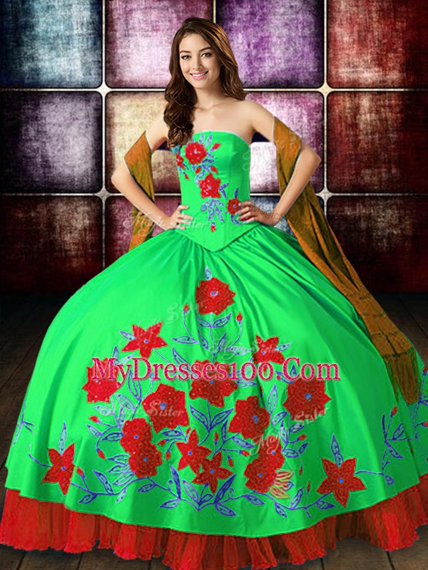 Glorious Floor Length Lace Up Sweet 16 Quinceanera Dress Multi-color for Military Ball and Sweet 16 and Quinceanera with Embroidery