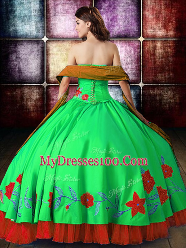 Glorious Floor Length Lace Up Sweet 16 Quinceanera Dress Multi-color for Military Ball and Sweet 16 and Quinceanera with Embroidery