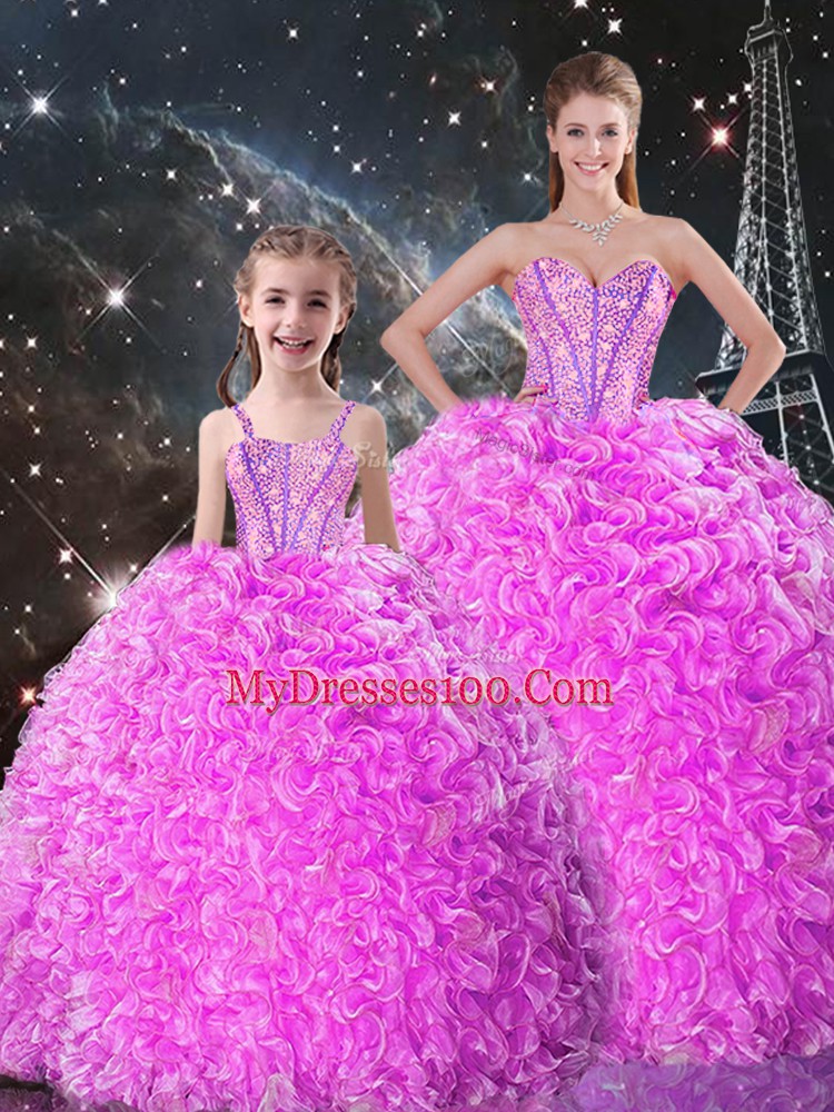Shining Lilac Sweetheart Neckline Beading and Ruffles Ball Gown Prom Dress Sleeveless Lace Up