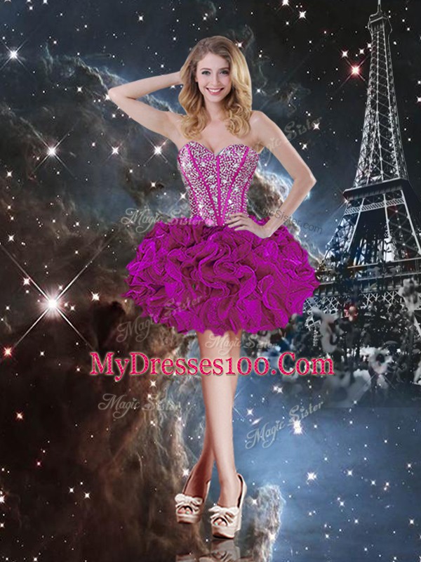 Fuchsia Sleeveless Beading and Ruffles Floor Length Quinceanera Gown