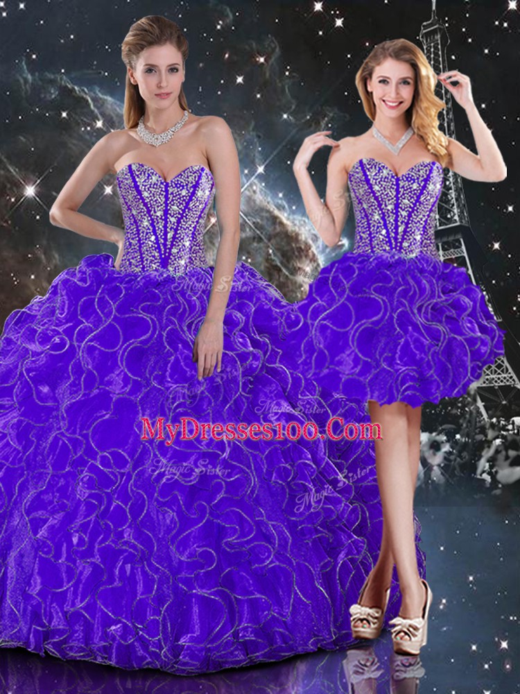 Sleeveless Lace Up Floor Length Beading and Ruffles Quinceanera Dresses