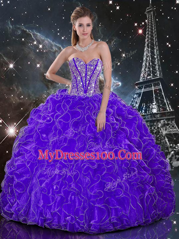 Sleeveless Lace Up Floor Length Beading and Ruffles Quinceanera Dresses