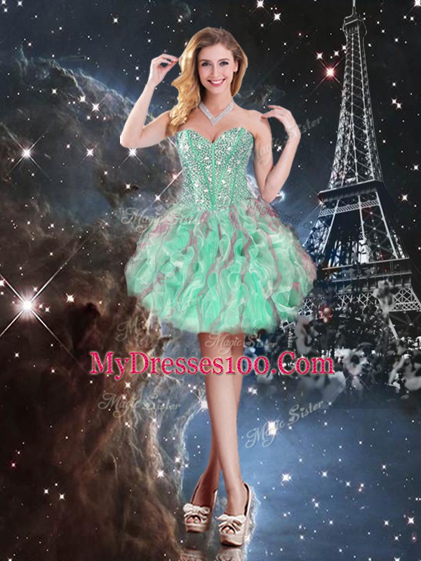 Modern Turquoise Lace Up Sweetheart Beading and Ruffles Quinceanera Gown Organza Sleeveless