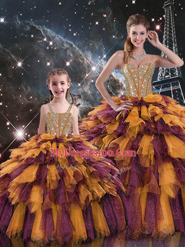 Charming Organza Sleeveless Floor Length 15th Birthday Dress and Beading and Ruffles and Ruffled Layers