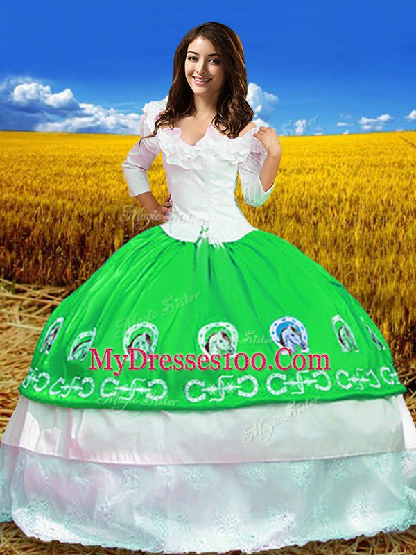3 4 Length Sleeve Embroidery Lace Up Quinceanera Dress