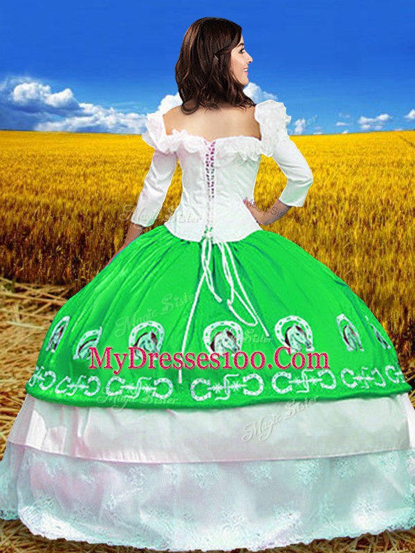 3 4 Length Sleeve Embroidery Lace Up Quinceanera Dress