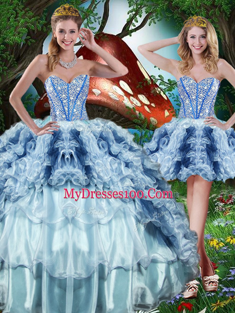 Multi-color Organza Lace Up Quinceanera Dresses Sleeveless Floor Length Beading and Ruffles and Ruffled Layers
