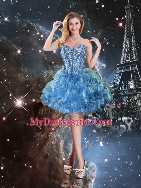 Baby Blue Lace Up Sweetheart Beading and Ruffles Quinceanera Dress Organza Sleeveless