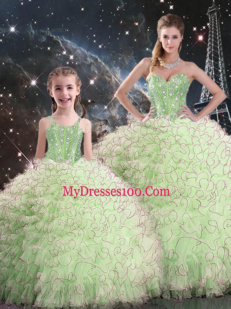 Sumptuous Lace Up Sweetheart Beading and Ruffles Sweet 16 Dress Organza Sleeveless