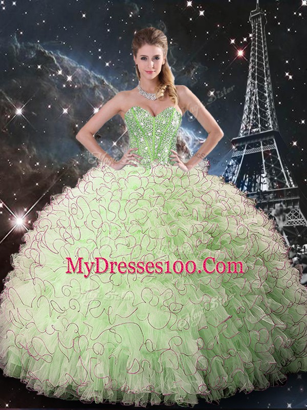 Sumptuous Lace Up Sweetheart Beading and Ruffles Sweet 16 Dress Organza Sleeveless