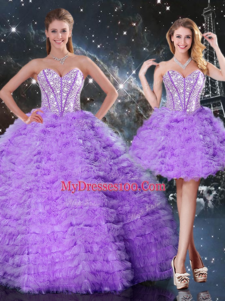 Romantic Ball Gowns Vestidos de Quinceanera Lavender Sweetheart Organza Sleeveless Floor Length Lace Up