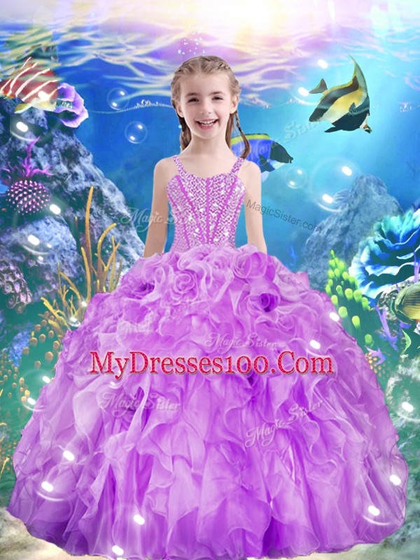 Organza Sleeveless Floor Length Little Girls Pageant Gowns and Beading and Ruffles