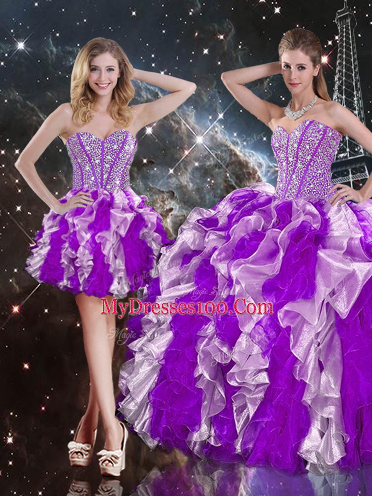 Low Price Multi-color Sweetheart Lace Up Beading and Ruffles Sweet 16 Dress Sleeveless