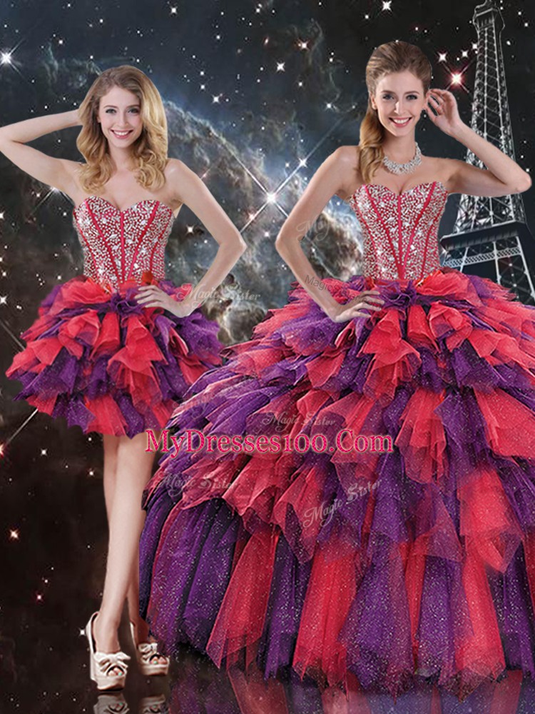 Admirable Beading and Ruffles and Ruffled Layers Sweet 16 Quinceanera Dress Multi-color Lace Up Sleeveless Floor Length