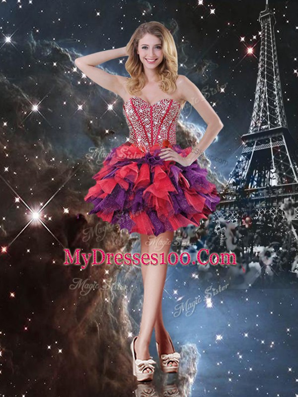Admirable Beading and Ruffles and Ruffled Layers Sweet 16 Quinceanera Dress Multi-color Lace Up Sleeveless Floor Length