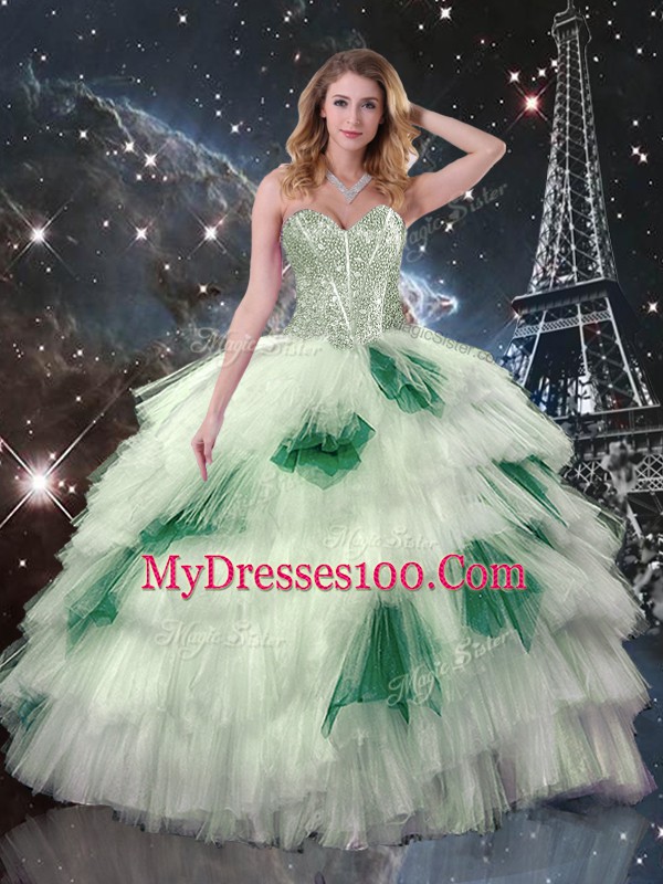Flare Ball Gowns Vestidos de Quinceanera Multi-color Sweetheart Organza Sleeveless Floor Length Lace Up