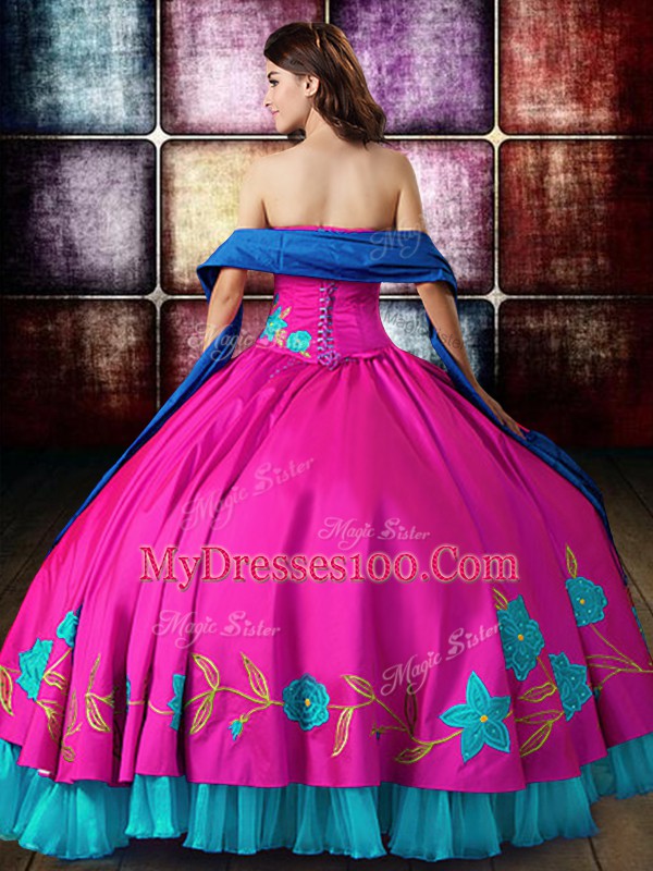 Satin Strapless Sleeveless Lace Up Embroidery Sweet 16 Dress in Multi-color