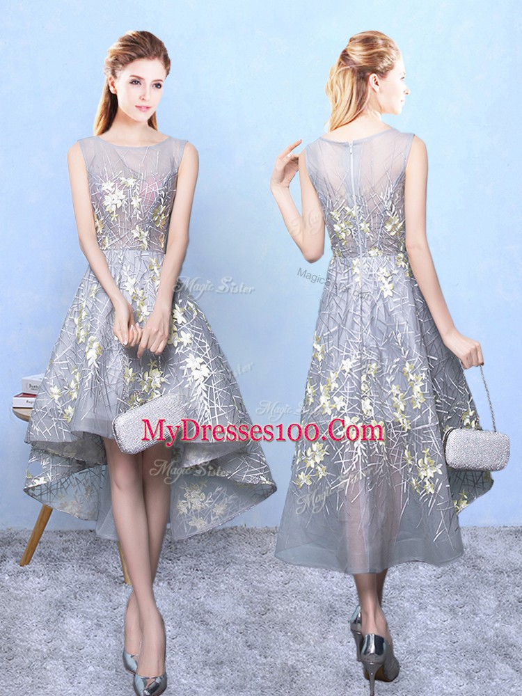 Scoop Sleeveless Zipper Bridesmaid Dress Grey Printed