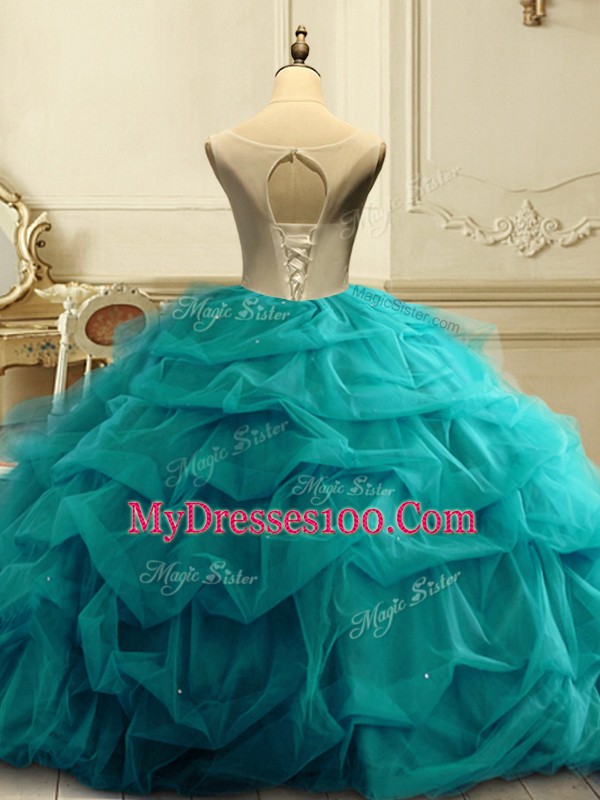 Scoop Sleeveless Lace Up Quinceanera Gowns Burgundy Organza