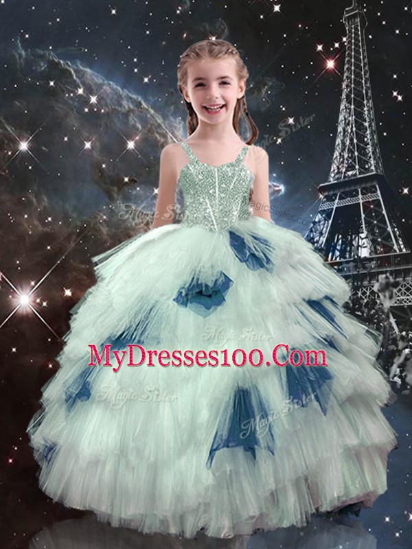 White Sleeveless Tulle Lace Up Pageant Gowns For Girls for Quinceanera and Wedding Party