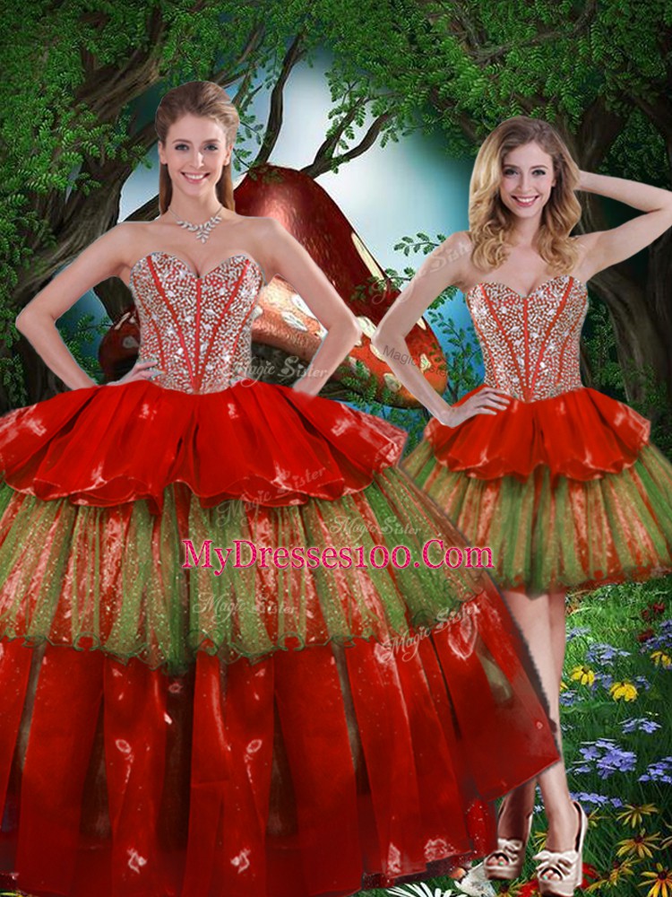 Organza Sleeveless Floor Length Ball Gown Prom Dress and Beading and Ruffled Layers
