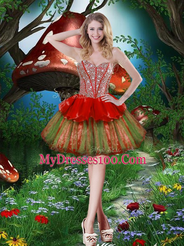 Organza Sleeveless Floor Length Ball Gown Prom Dress and Beading and Ruffled Layers