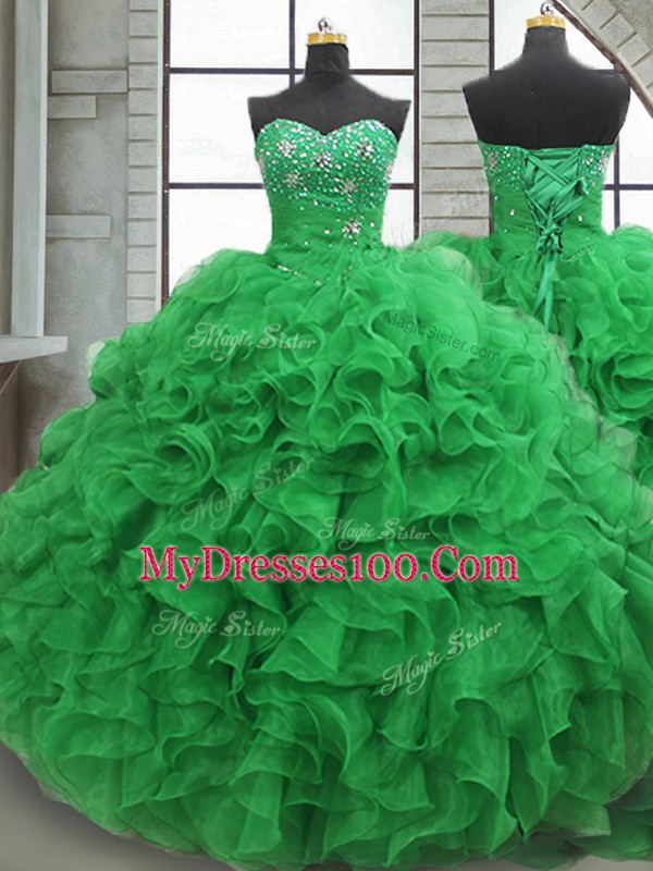 Floor Length Green Vestidos de Quinceanera Sweetheart Sleeveless Lace Up