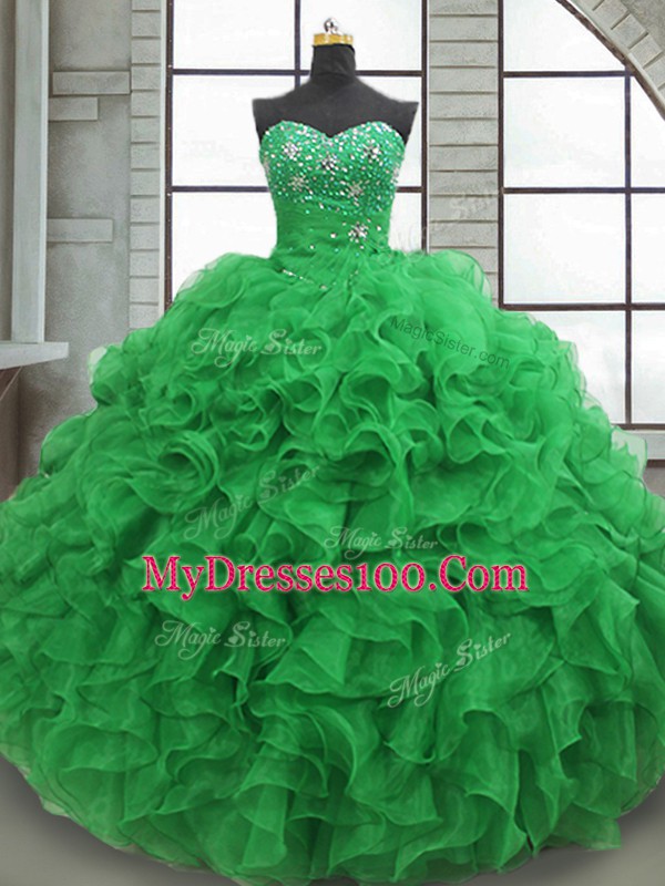 Floor Length Green Vestidos de Quinceanera Sweetheart Sleeveless Lace Up