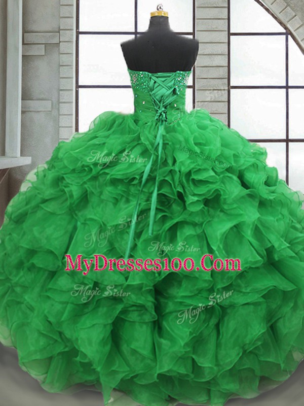 Floor Length Green Vestidos de Quinceanera Sweetheart Sleeveless Lace Up