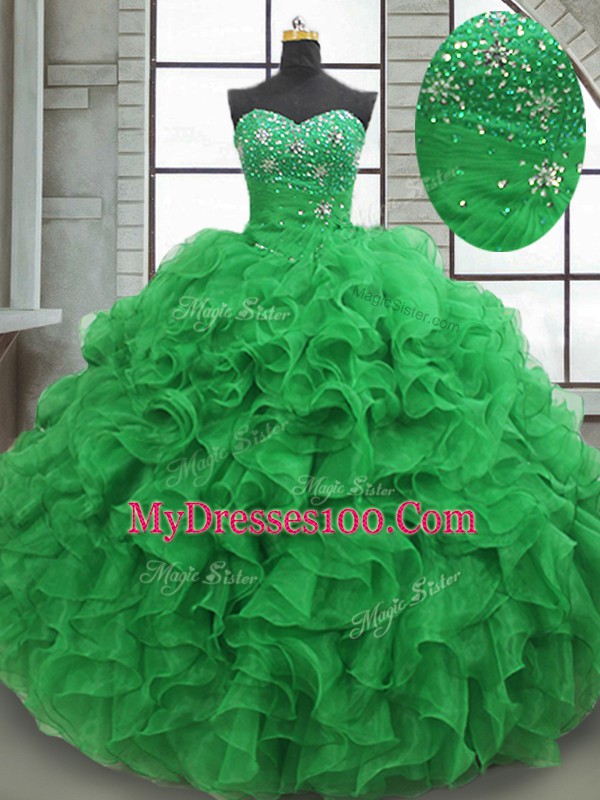 Floor Length Green Vestidos de Quinceanera Sweetheart Sleeveless Lace Up