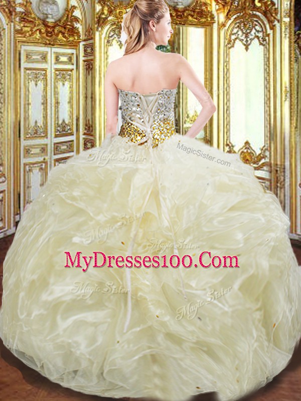 Ball Gowns 15th Birthday Dress Light Yellow Sweetheart Organza Sleeveless Floor Length Lace Up