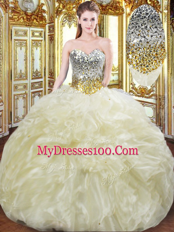 Ball Gowns 15th Birthday Dress Light Yellow Sweetheart Organza Sleeveless Floor Length Lace Up
