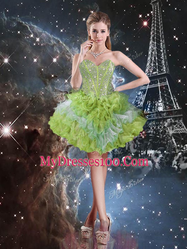 Sweet Sleeveless Floor Length Beading and Ruffled Layers Lace Up Quinceanera Dresses with Multi-color