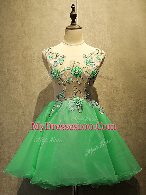 Shining Mini Length Lace Up Prom Evening Gown Green for Prom and Party with Embroidery
