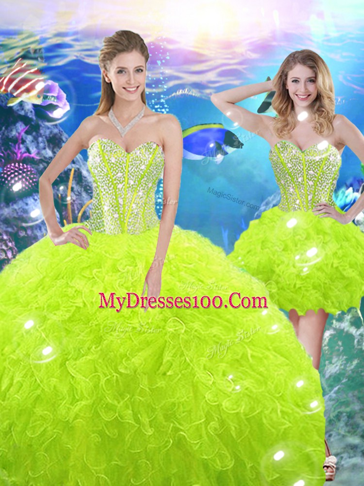 Lovely Yellow Green Sweetheart Lace Up Beading and Ruffles Sweet 16 Quinceanera Dress Sleeveless