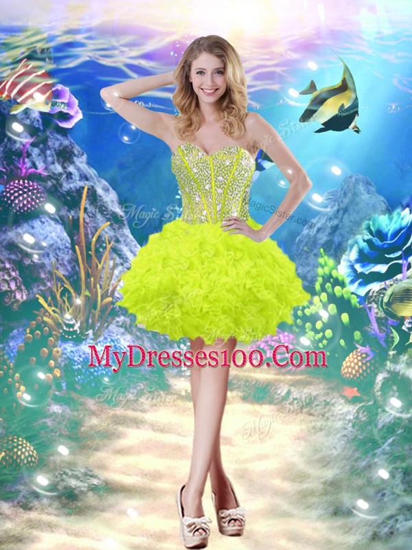 Lovely Yellow Green Sweetheart Lace Up Beading and Ruffles Sweet 16 Quinceanera Dress Sleeveless