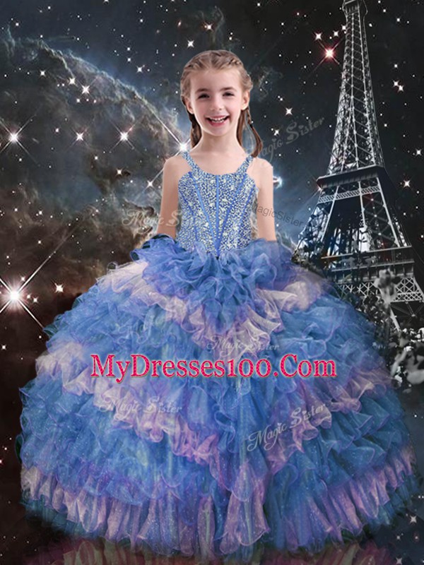 Sophisticated Multi-color Organza Lace Up Sweetheart Sleeveless Floor Length Quinceanera Gown Beading and Ruffled Layers
