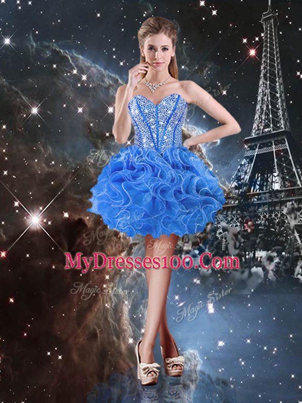 Sweetheart Sleeveless Organza Quinceanera Dresses Beading and Ruffles Lace Up