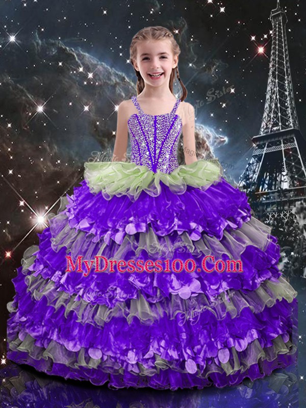 Dynamic Multi-color Lace Up Sweetheart Beading and Ruffles Quince Ball Gowns Organza Sleeveless