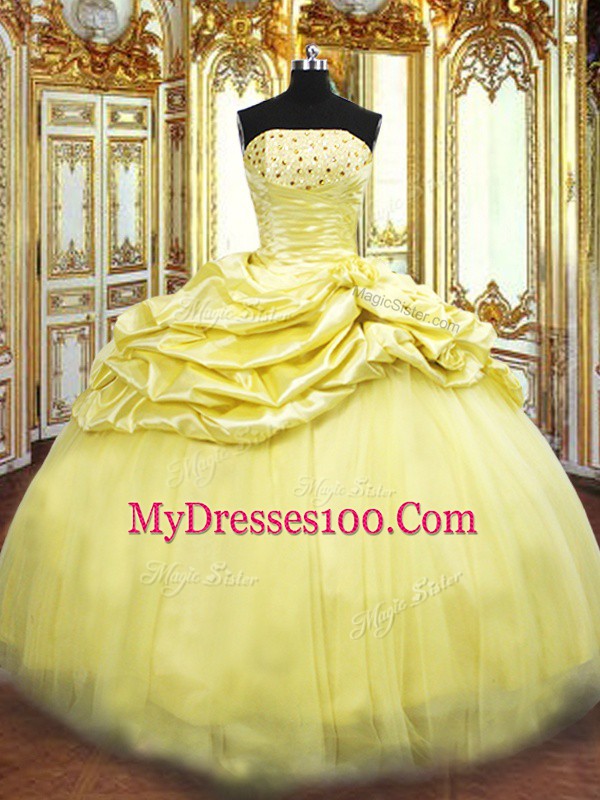 Affordable Taffeta Sleeveless Floor Length Vestidos de Quinceanera and Beading and Pick Ups